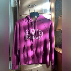 GAP Hooded Zip-Up Sweater, Plum, Women’s Small, 100% Cotton, Cozy Basic